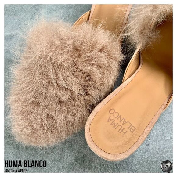 ANTHROPOLOGIE HUMA BLANCO ANTONIA WEDGE MULE SANDAL IN ROSE PINK ALPACA FUR TRIM - Picture 6 of 16
